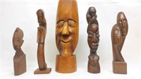 Wooden African Busts & Monk Statue