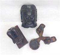 Central American Wood Statues Ashtray Mask Woman