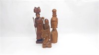 3 Wooden Statues Staff Walkers