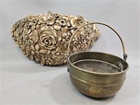 Lot of 2 Planters-1 Resin Wall, 1 Brass Pot