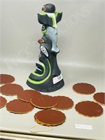 12.5" tall Totem decanter & leather coasters