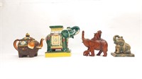 (4) Elephants: Teapot, Stand, Baby, Metal Kneeling