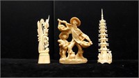 (3) Figures (Hindu, Japanese Fisherman, Tower)