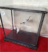 SW - ASIAN CRANES IN GLASS DISPLAY 14X14"