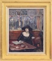 Albert Andre "Woman in Cafe" Oil on Canvas