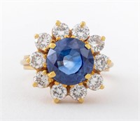 Ceylon Unheated Sapphire Diamond 18K Ring, AGL