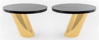 Karl Springer Brass & Leather Cantilever Tables, 2