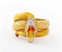 Masriera 18K Gold Enamel & Diamond Snake Ring
