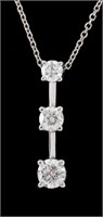 14K White Gold Three Diamond Drop Pendant Necklace