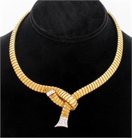 Italian 14K Yellow Gold Tubogas Diamond Necklace