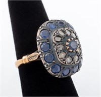 Georgian 18K & Sterling Diamond & Sapphire Ring