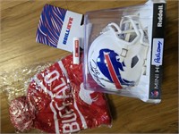 Buffalo Bills Hat, Signed Helmet and Coozie