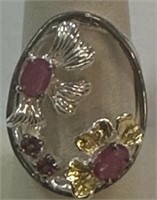 256 - STERLING SILVER RING W/ RUBIES (16)