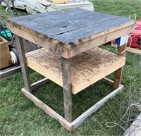 3 X 3 WOODEN WORK TABLE W/ ELECTRIC RECEPTACLE