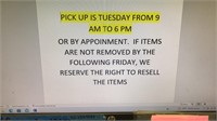 PICK UP IS TUESDAY FROM 9 TO 6