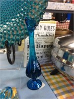 Blue glass bud vase