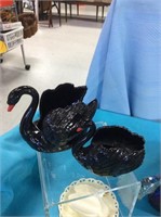 Set of two black Goebel swans