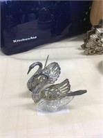 Pair of silver tone and glass Swan saltcellars