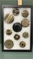 Antique Buttons in display case-8 in x12 in