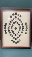 Antique Buttons  -in display case 9.5 in x12.5 in