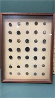 Antique Buttons  -in display case 9 in x12 in