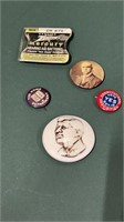 Ceramic John F Kennedy & some pin backs & more