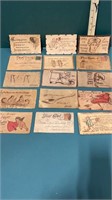Lot of 15 Antique leather Postcards
