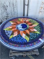 Wrought Iron Mosaic Moon and Flower Top Table