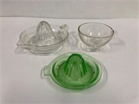 2 glass juicers and glass funnel