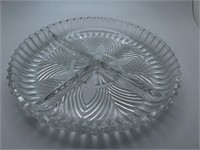 Vintage 3 Section Clear Cut Glass Dish 7"
