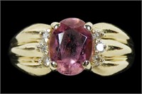 14K Yellow gold oval cut pink gemstone ring