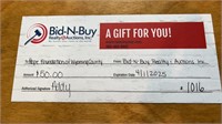 $50 Gift Certificate for Bid-N-Buy Realty&Auctions