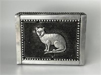 Vintage Silver Hammered Tin Metal Elephant box