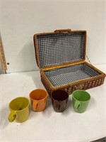 Wicker lunch Basket with retro mugs