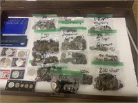 DISPLAY CASE FULL OF MIX COINS / SILVER / EAGLES