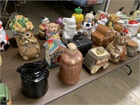TABLE FULL OF MIX COOKIE JARS