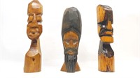 (3) Wood Carved Busts