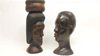 (2) Large Wooden Busts of Women