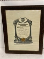 Masons 1919 framed document