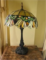 Leaded Stain Glass Lamp, Brass Base 1914