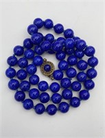 Speckled Blue Glass Bead Necklace 22 Inch 925
