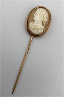Carved Shell Cameo Hat Lapel Pin Poss Gold