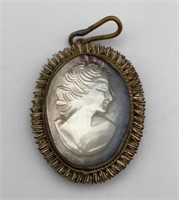 Carved Shell Cameo MoP Abalone Pendant