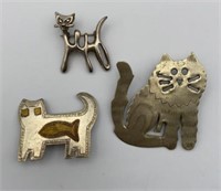 Cat Pin Brooch Lot Including Sterling