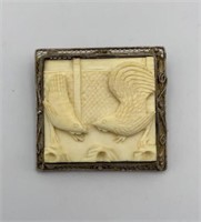 Carved Bone Asian Pin Brooch Poss Sterling