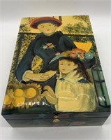 Vintage Painted Lacquer Wooden Jewelry Box