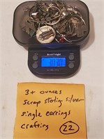 3+ ounces scrap sterling silver silver earrings