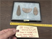 3 large native american arrowheads museum frame