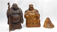 (2) Buddha Wood Carvings & 1 Bearded Man