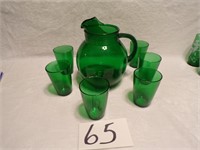 ANCHOR HOCKING ROLLY POLY PITCHER WITH 6 GLASSES